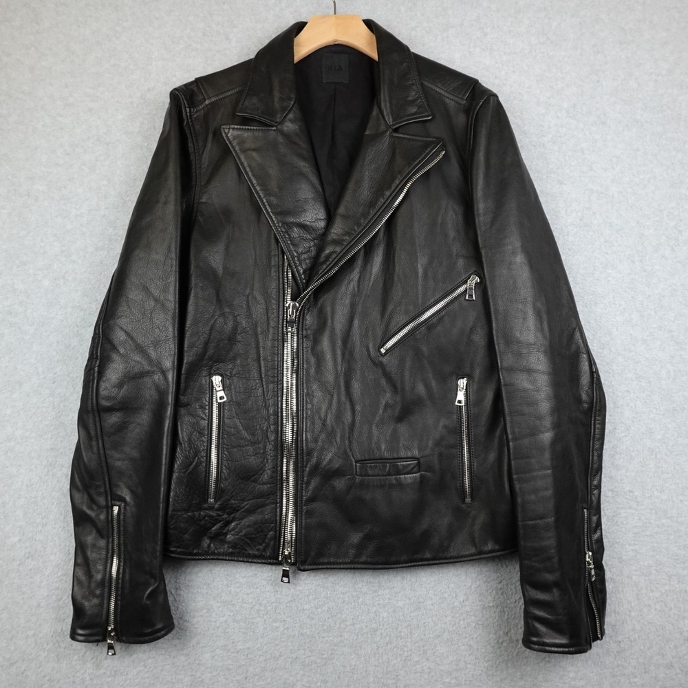RTA Road to Awe Cow Leather Biker Jacket Mens Large Point Collar Zipper Moto USA